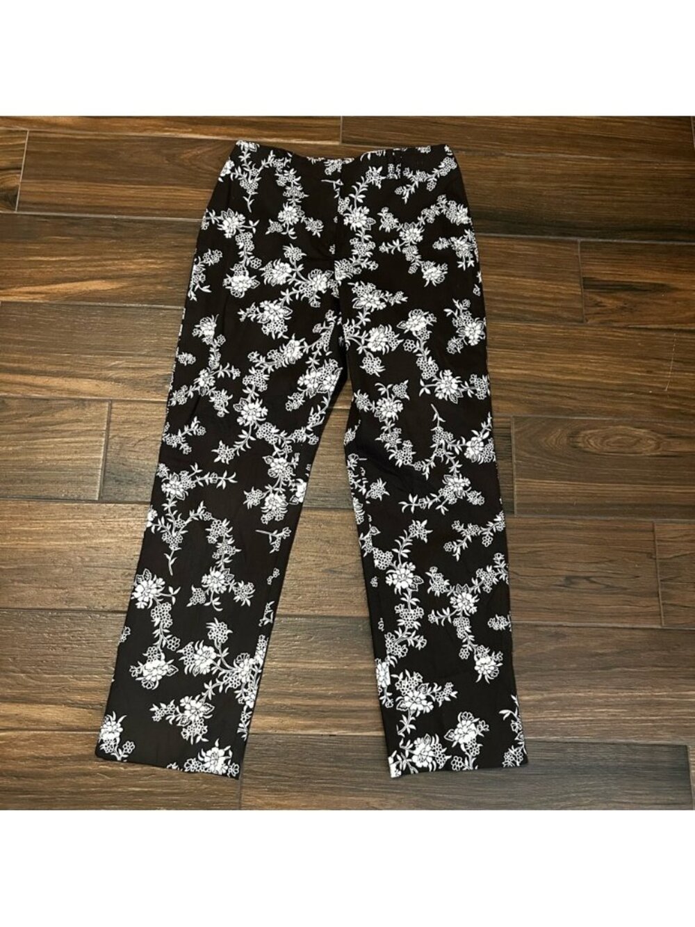 LOFT Straight Leg Stretch Trouser Pants Brown‎ White Floral Size 6